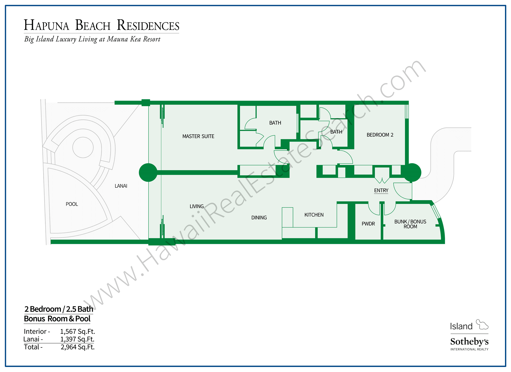 Hapuna Beach Residences 2 Bedroom Floor Plan